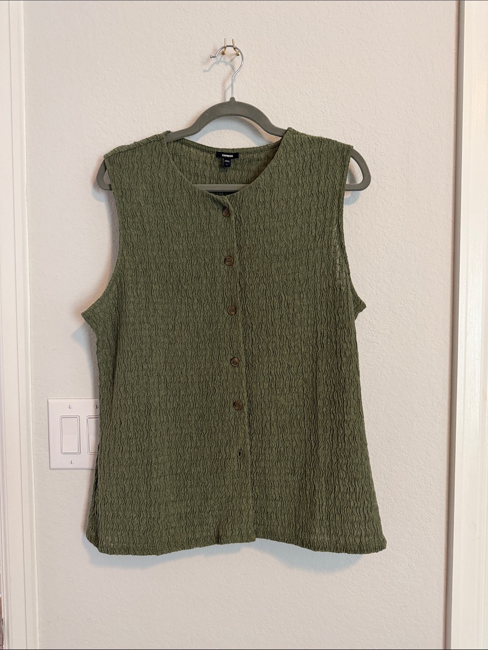 Express Olive Green Sleeveless Button-Front Top